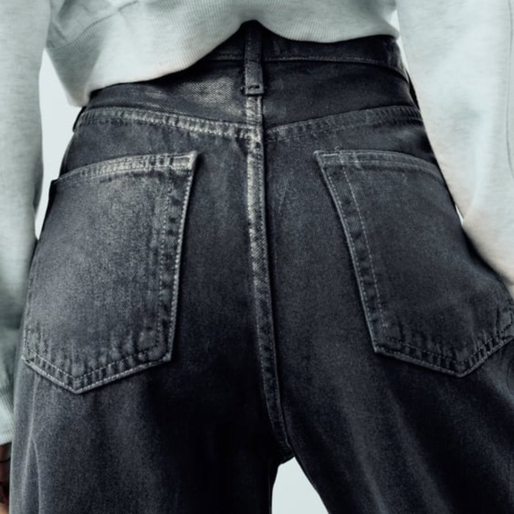 ZARA MID RISE LOOSE FIT FOIL JEANS - Picture 6 of 10